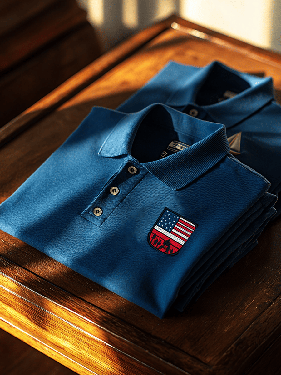 Camisa polo ejecutivo casual American Flag Badge Button de manga corta para hombre