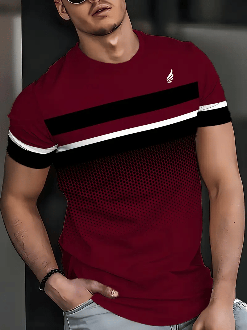 Camiseta ejecutivo rayas Logo estampado de manga corta para hombre