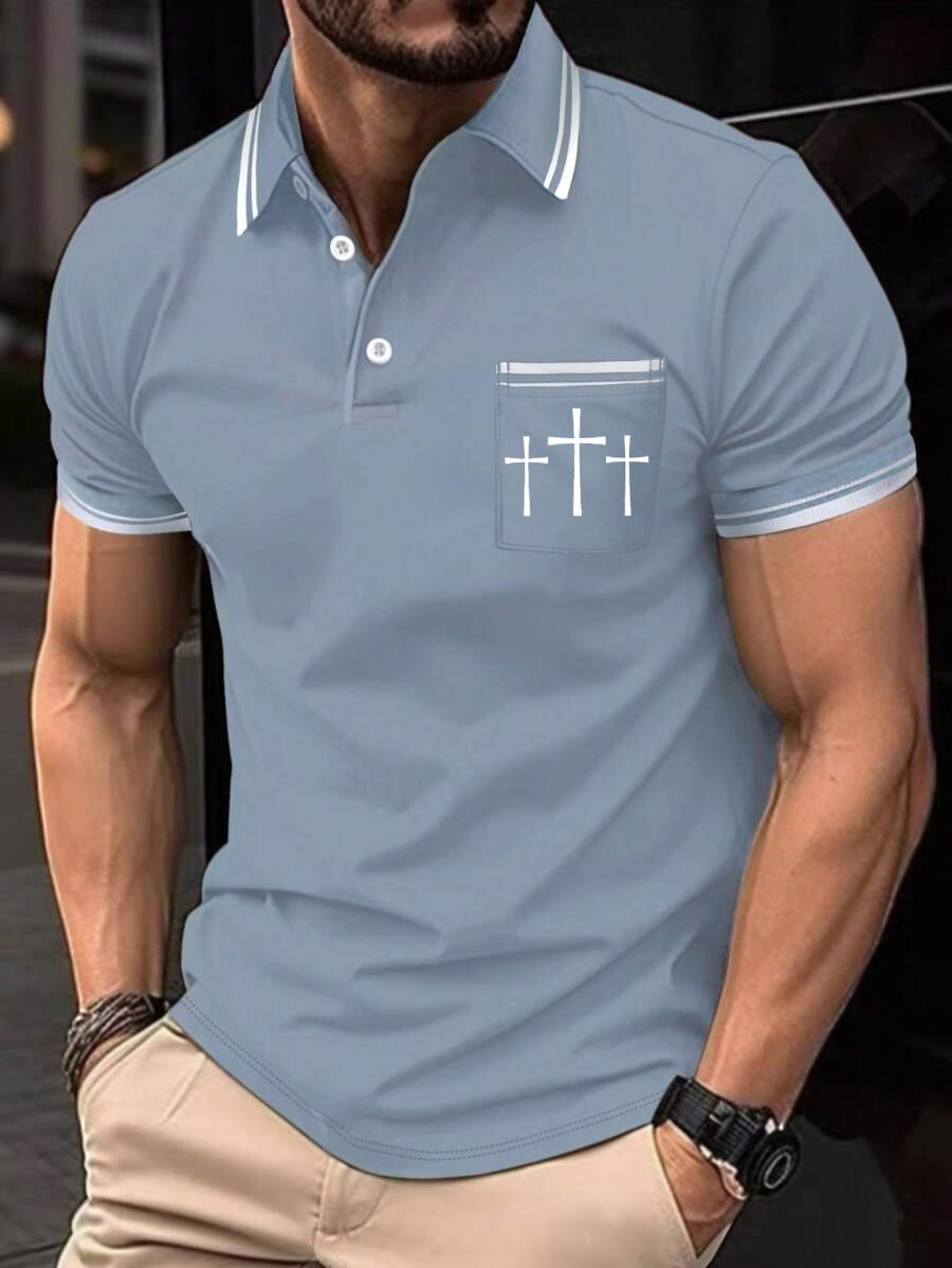 Camisa polo retro Faith casual estampado para hombre