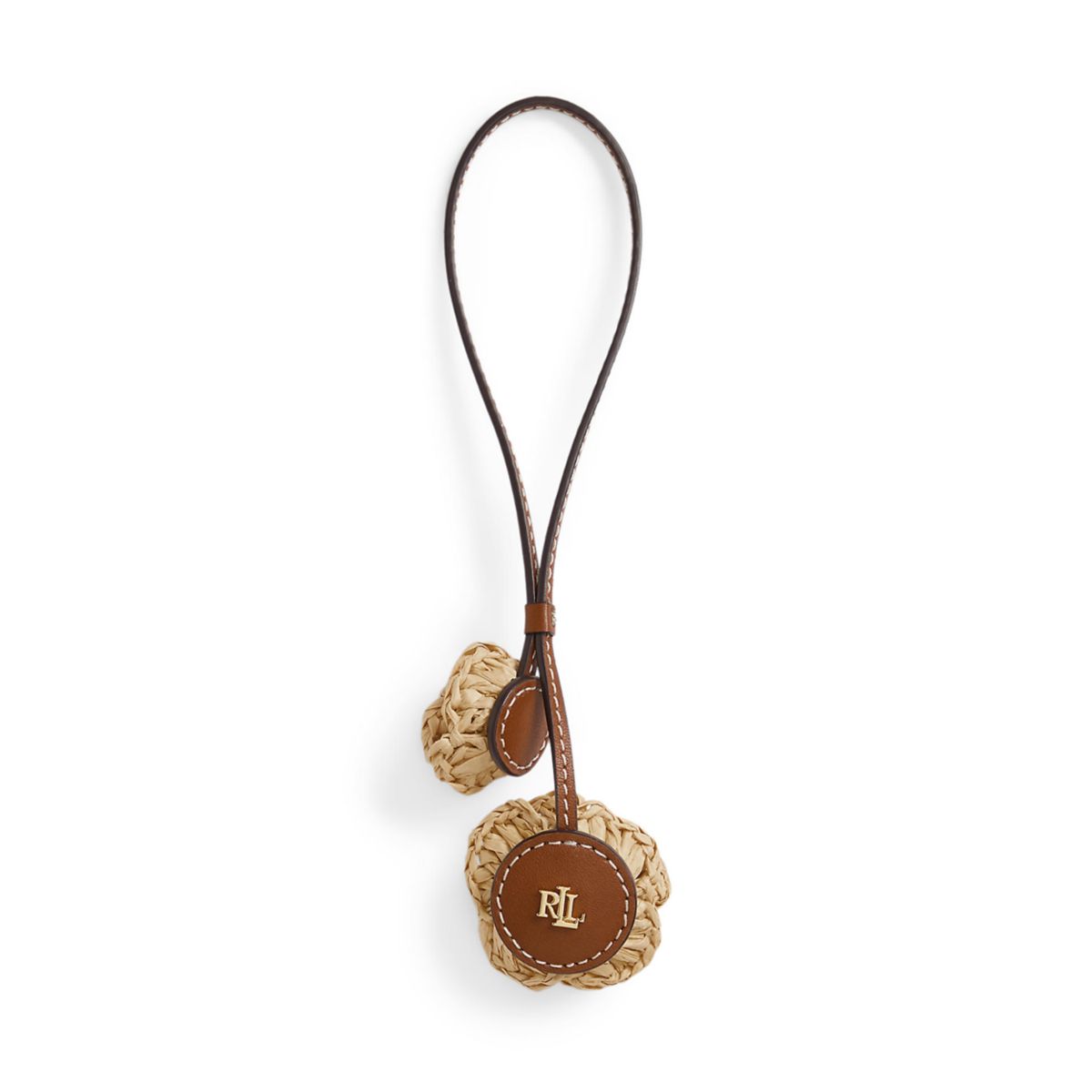 Leather & Crocheted Straw Flower Charm - 2