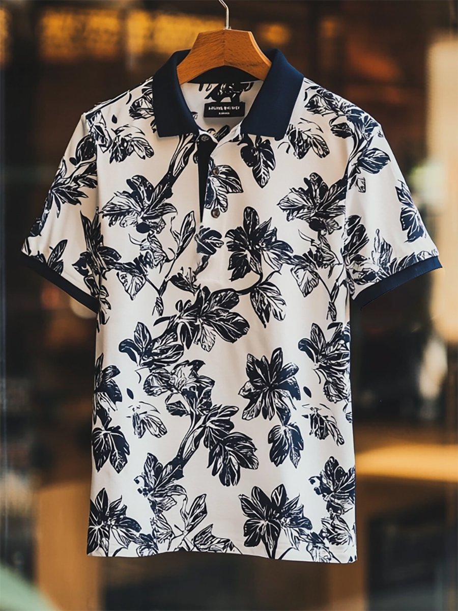 Camisa polo Resort floral estampado Button de manga corta para hombre