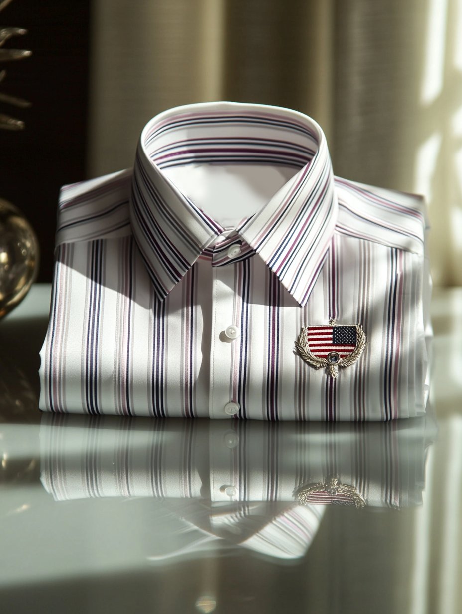 Camisa satén Independence Day ejecutivo rayas casual de manga corta Button para hombre