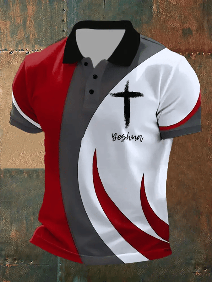 Camiseta Bible Verse Yeshua Faith Cross estampado de manga corta POLO para hombre