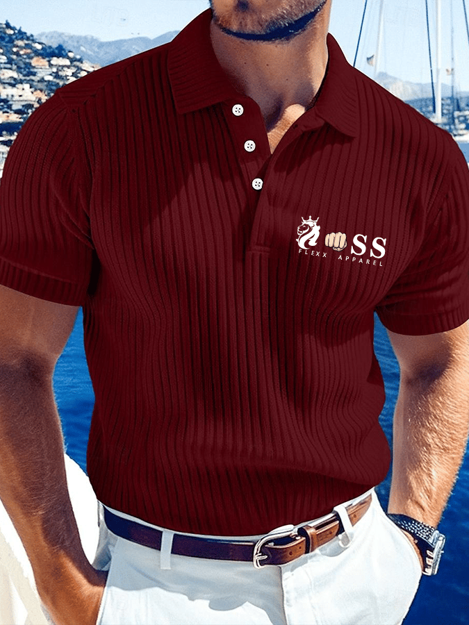 Camisa polo de modaable Letter estampado acanalado jacquard Fabric casual para hombre