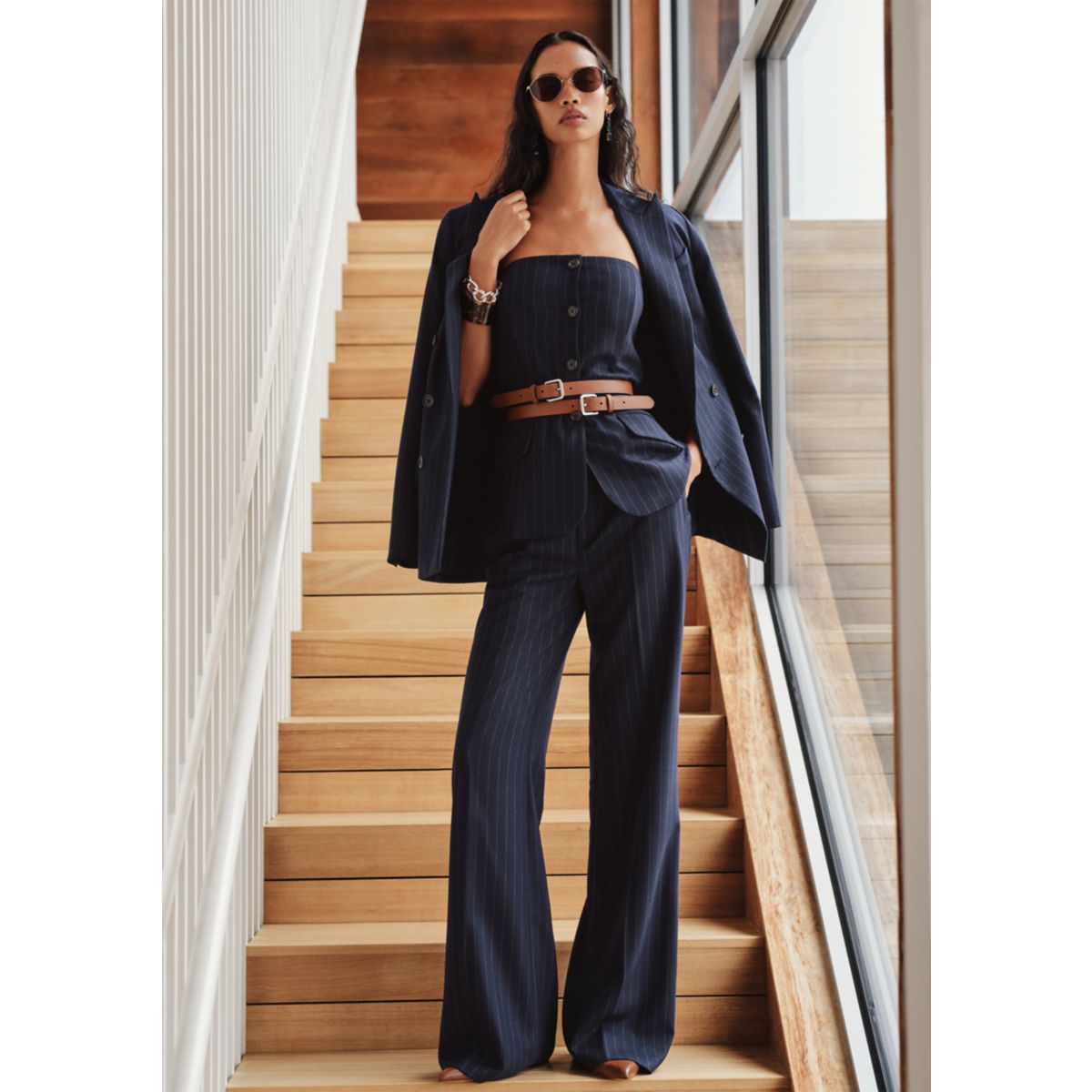 Double-Breasted Pinstripe Twill Blazer - 6