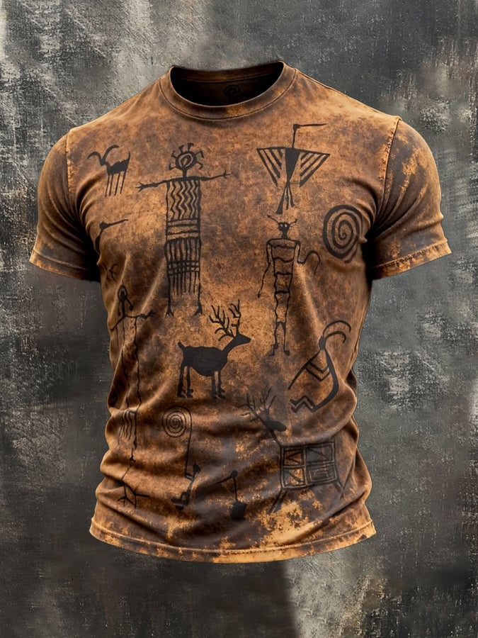 Camiseta retro estampado cuello redondo de manga corta para hombre