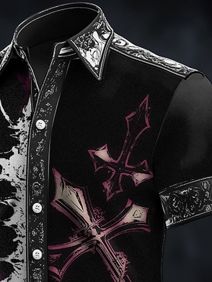 Camisa casual Dark Skull Art satén para hombre