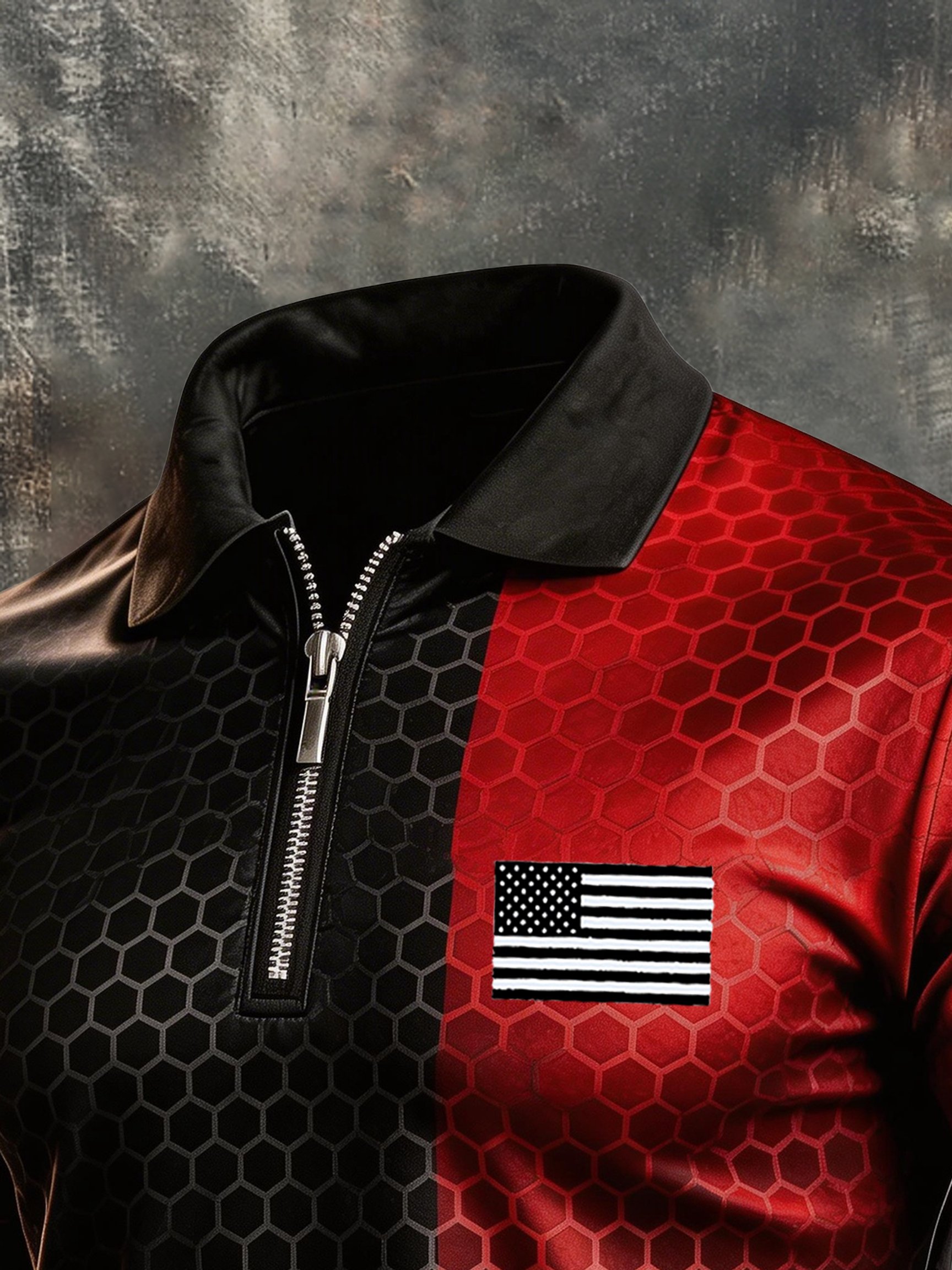 Camisa polo retro "Patriot" Color-Block de manga corta Half-Zip para hombre
