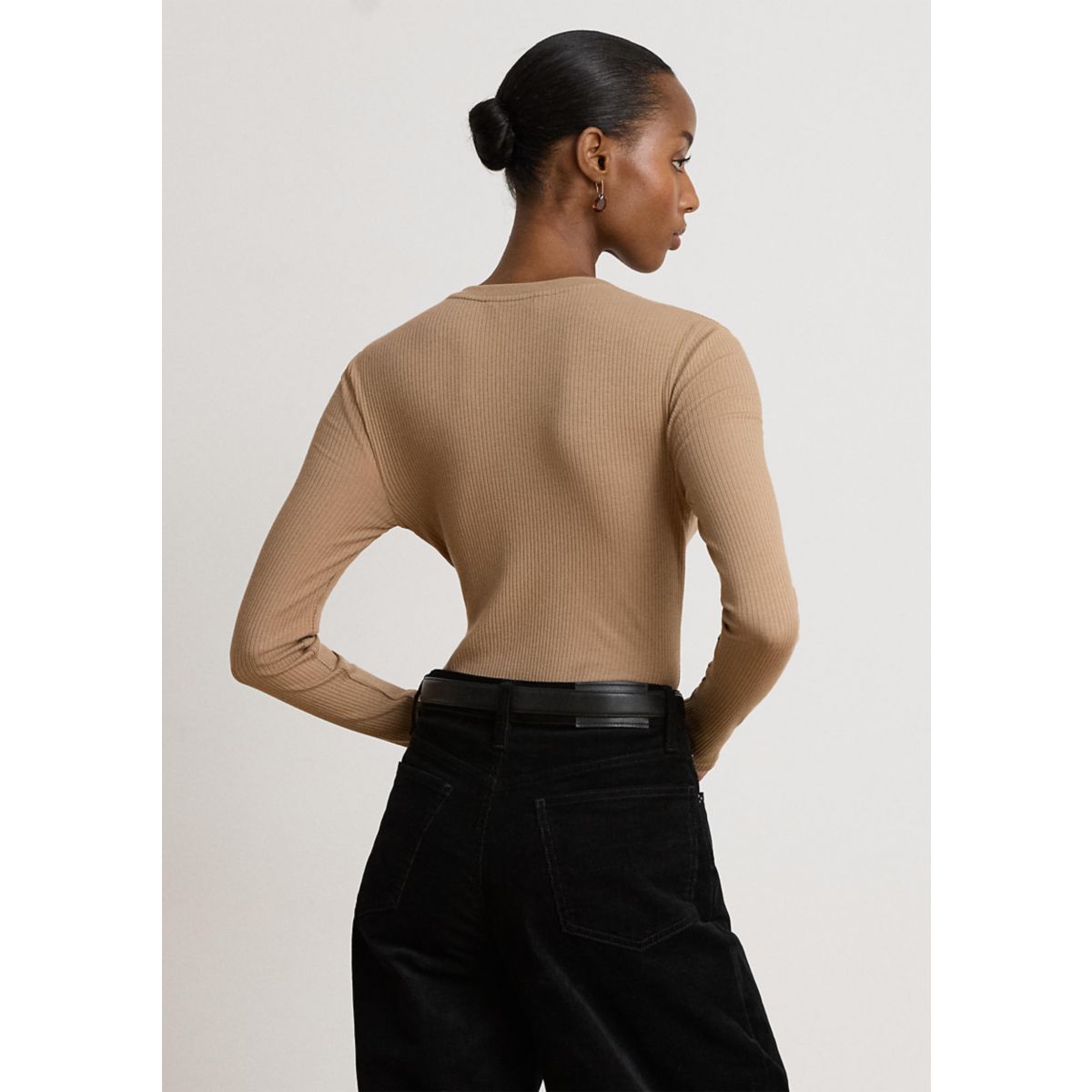 Women's Rib-Knit Long-Sleeve V-Neck Top - 4