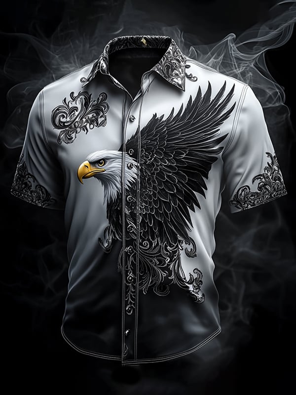 Camisa retro Viking gráfico de manga corta para hombre