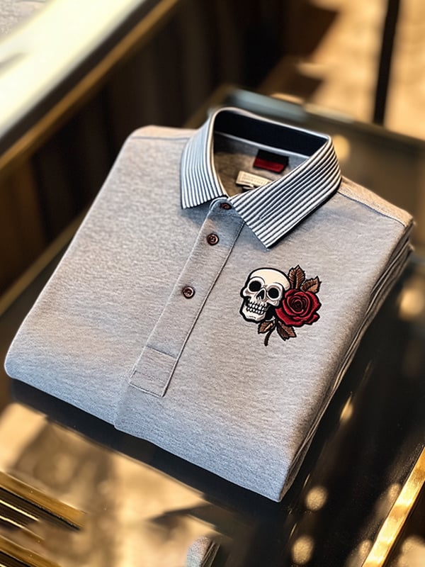 Camisa polo ejecutivo rayas Logo estampado de manga corta para hombre
