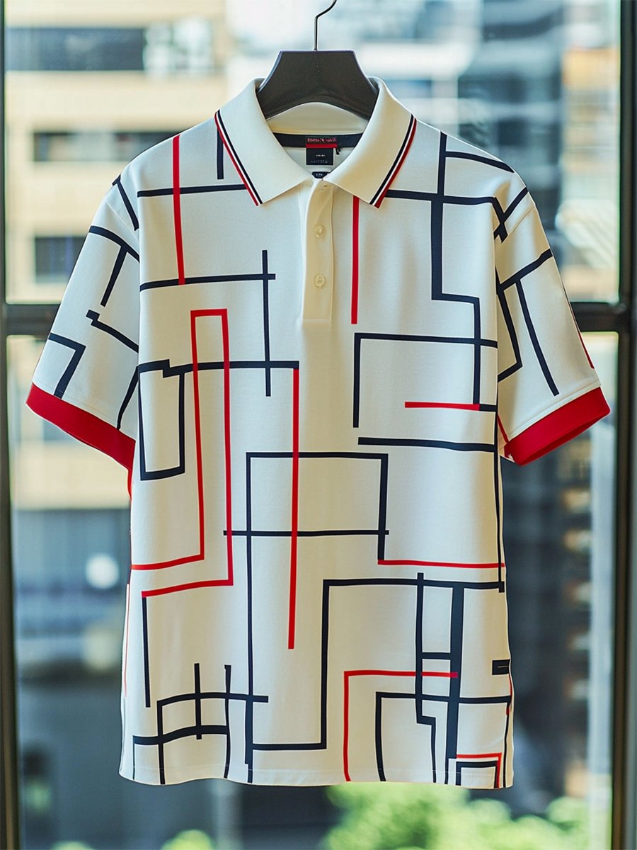 Camisa polo ejecutivo casual Bauhaus estampado Button de manga corta para hombre