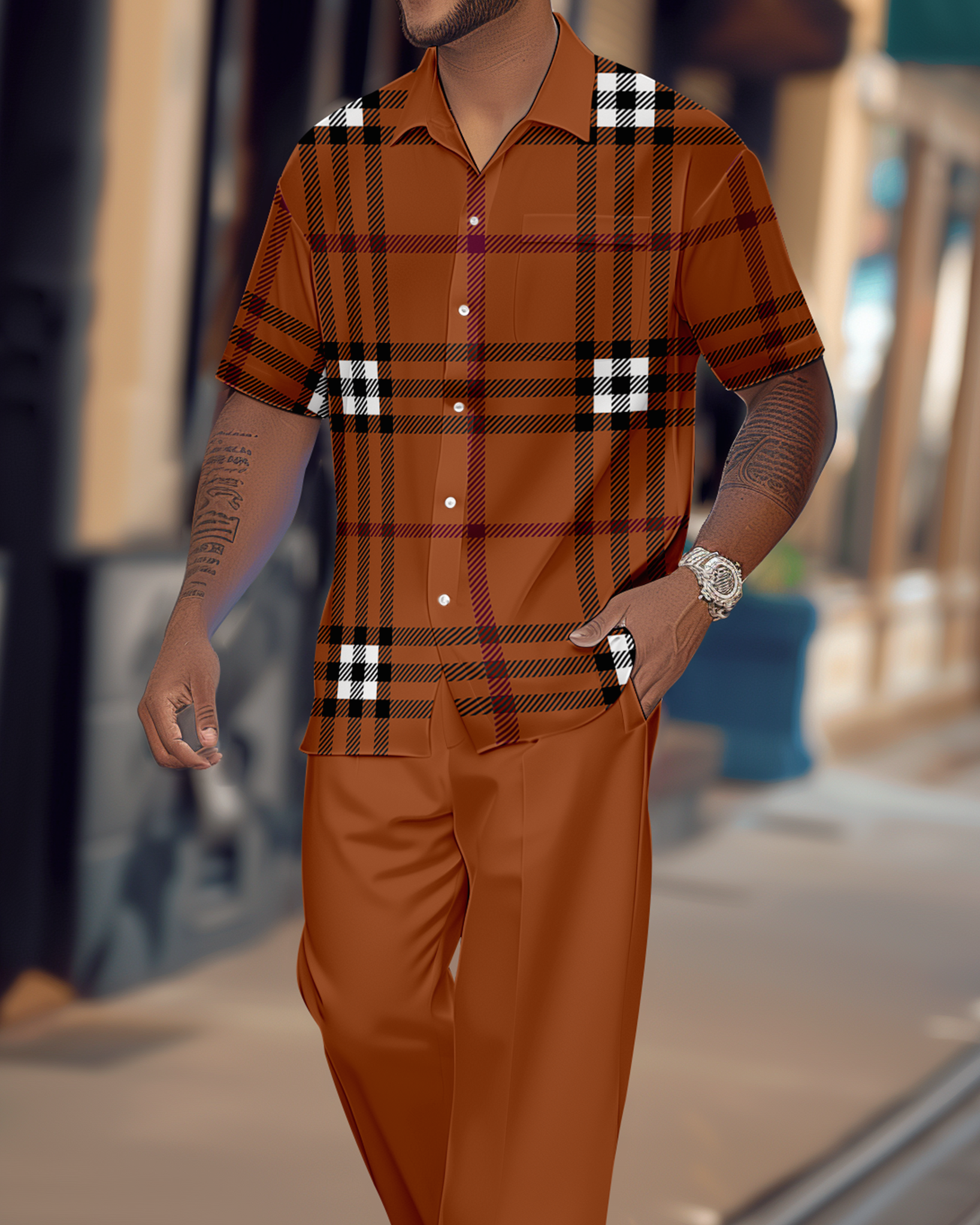 Camisa Gradient en bloques de color de manga corta Walking Suit 1156 para hombre