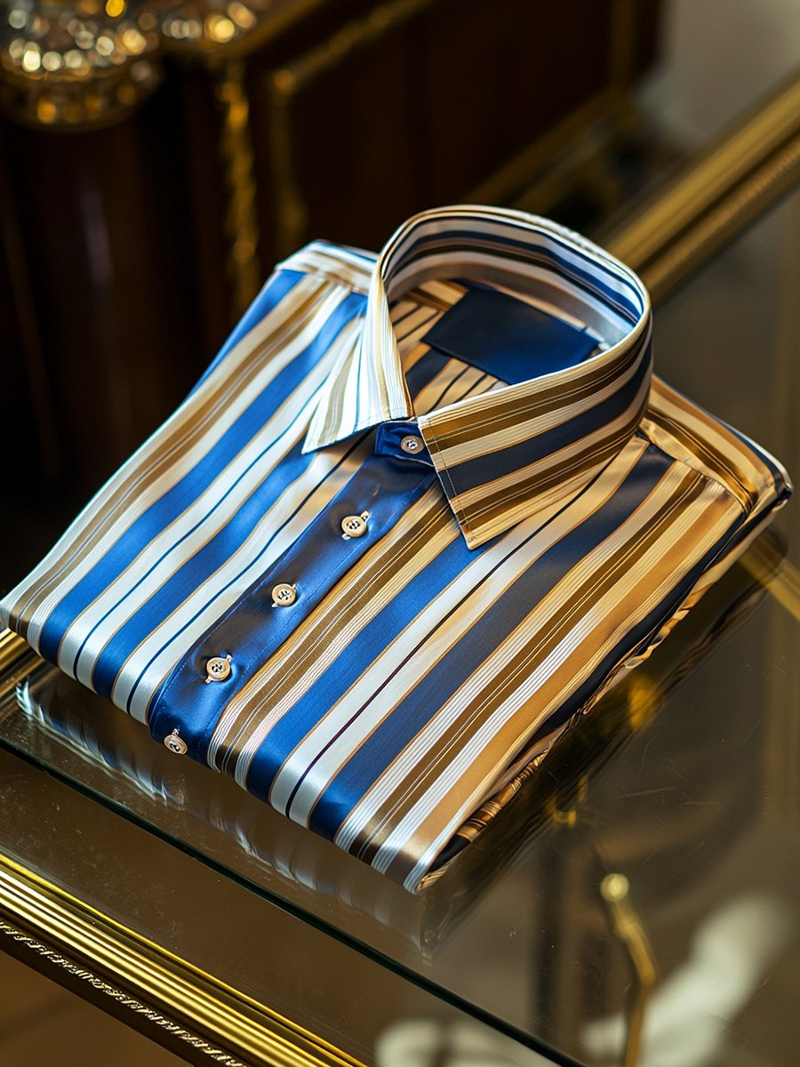 Camisa satén a rayas de lujo ejecutivo de manga larga para hombre