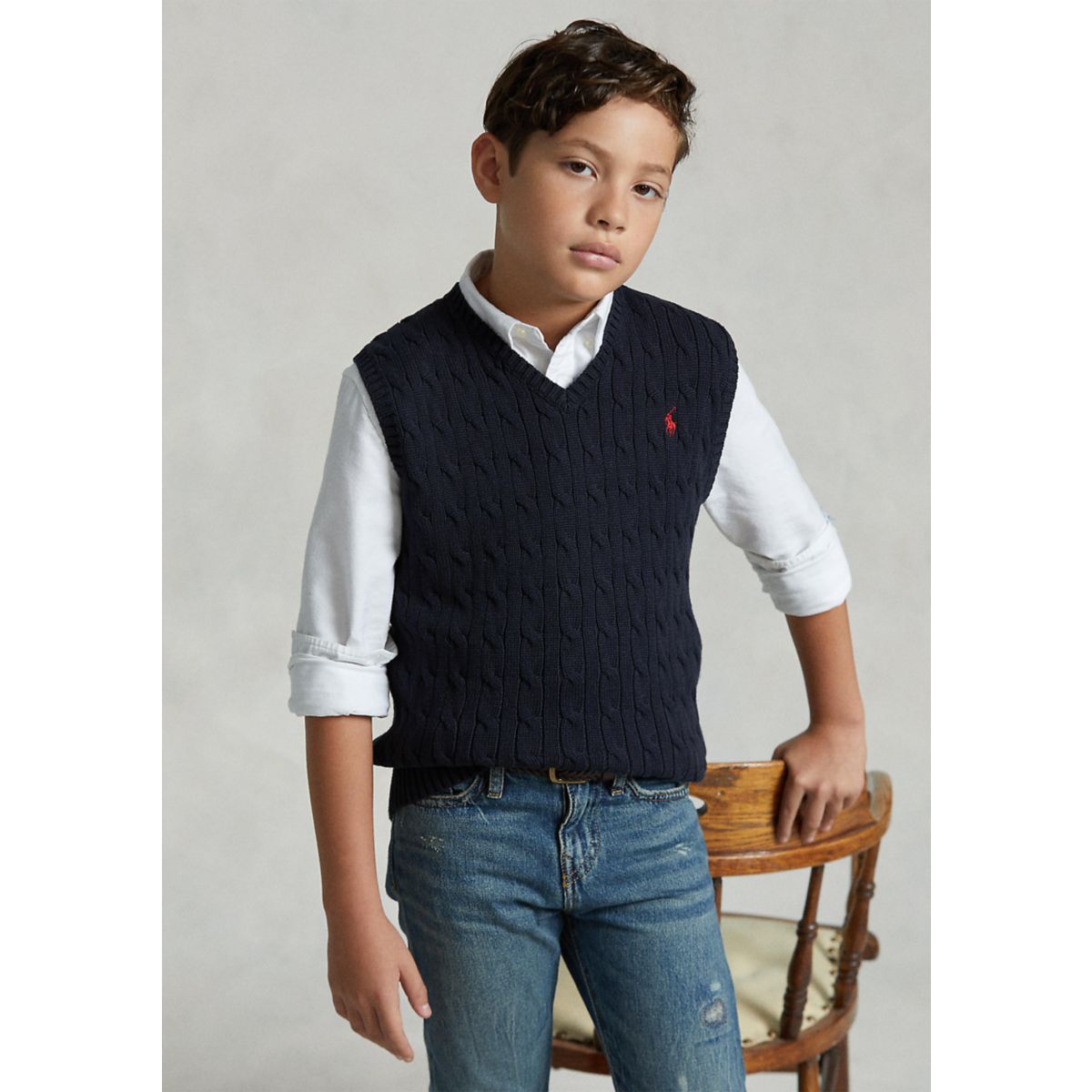 Boys 8-20 Cable Knit Cotton Sweater Vest - 1