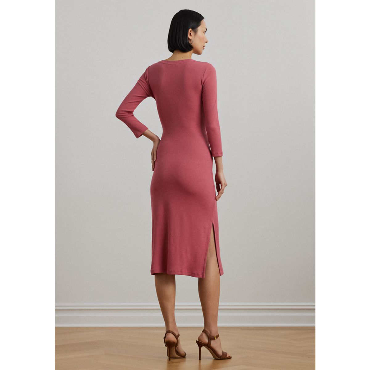 Women's Tie-Front Cotton-Blend Crew Neck Dress - 2