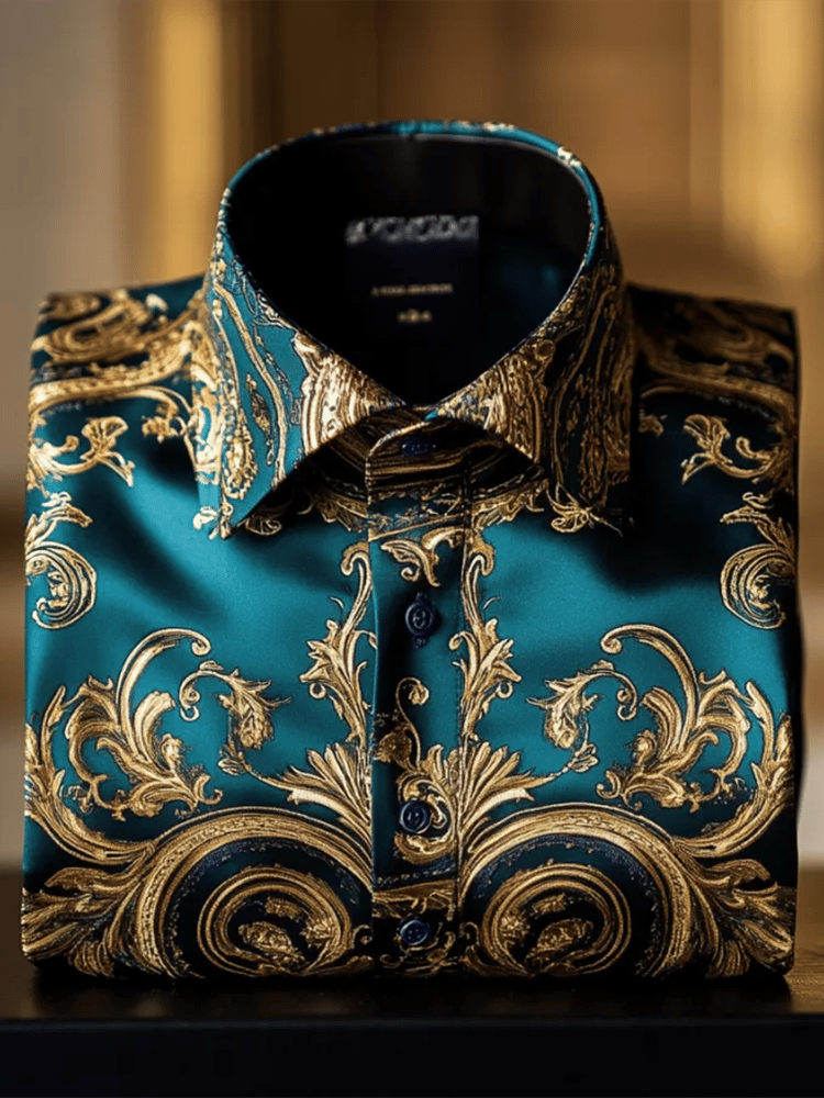 Camisa satén Luxe estampado de manga corta Button para hombre