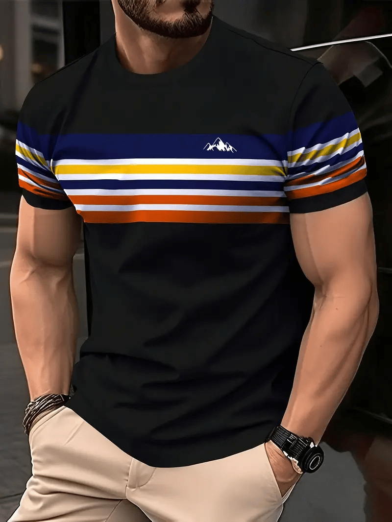 Camiseta ejecutivo rayas Logo estampado de manga corta para hombre