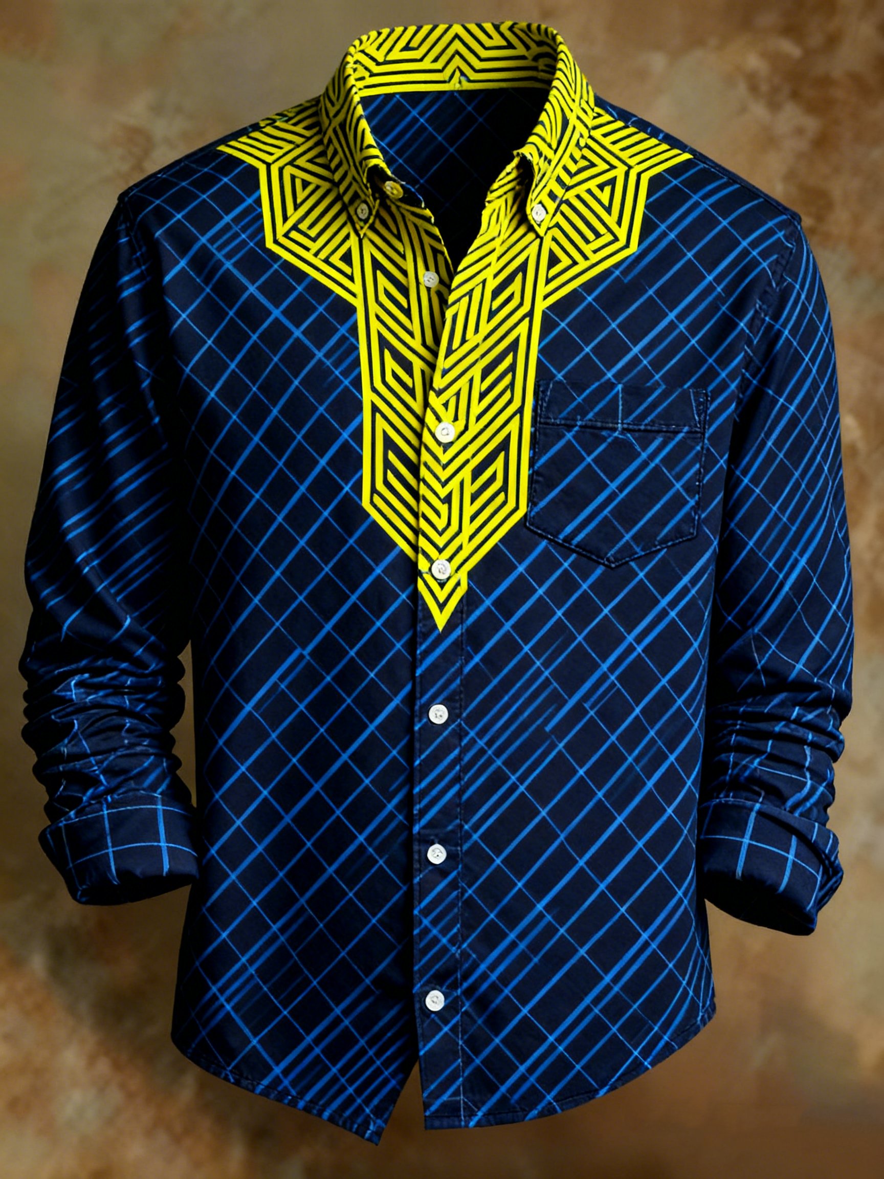 Camisa retro Abstract Art estampado Comfortable ejecutivo Style para hombre