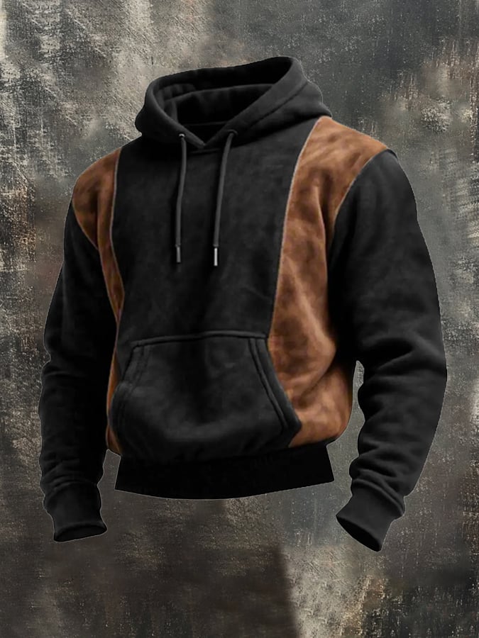 Sudadera retro Stitching Contrast Color Hooded casual Suit para hombre