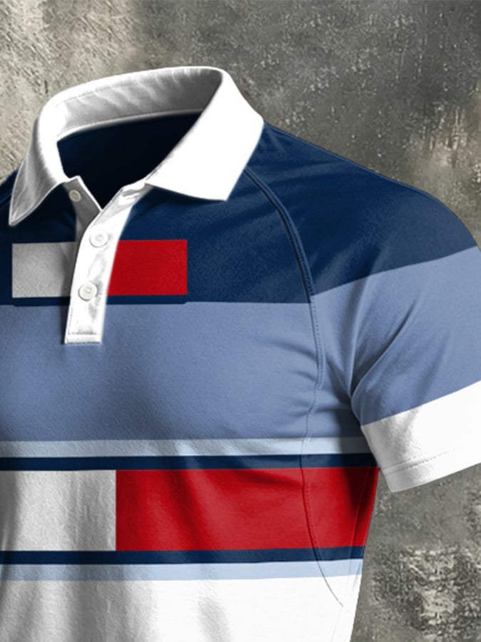 Camisa polo retro Abstract Art estampado casual para hombre