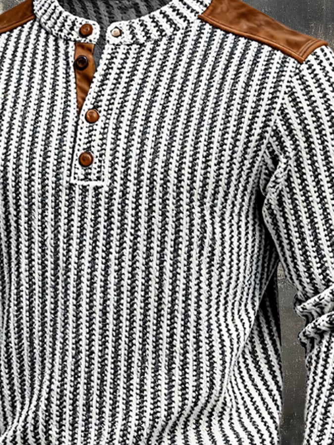Sudadera vintage-Style Color-Block Comfortable Henley para hombre