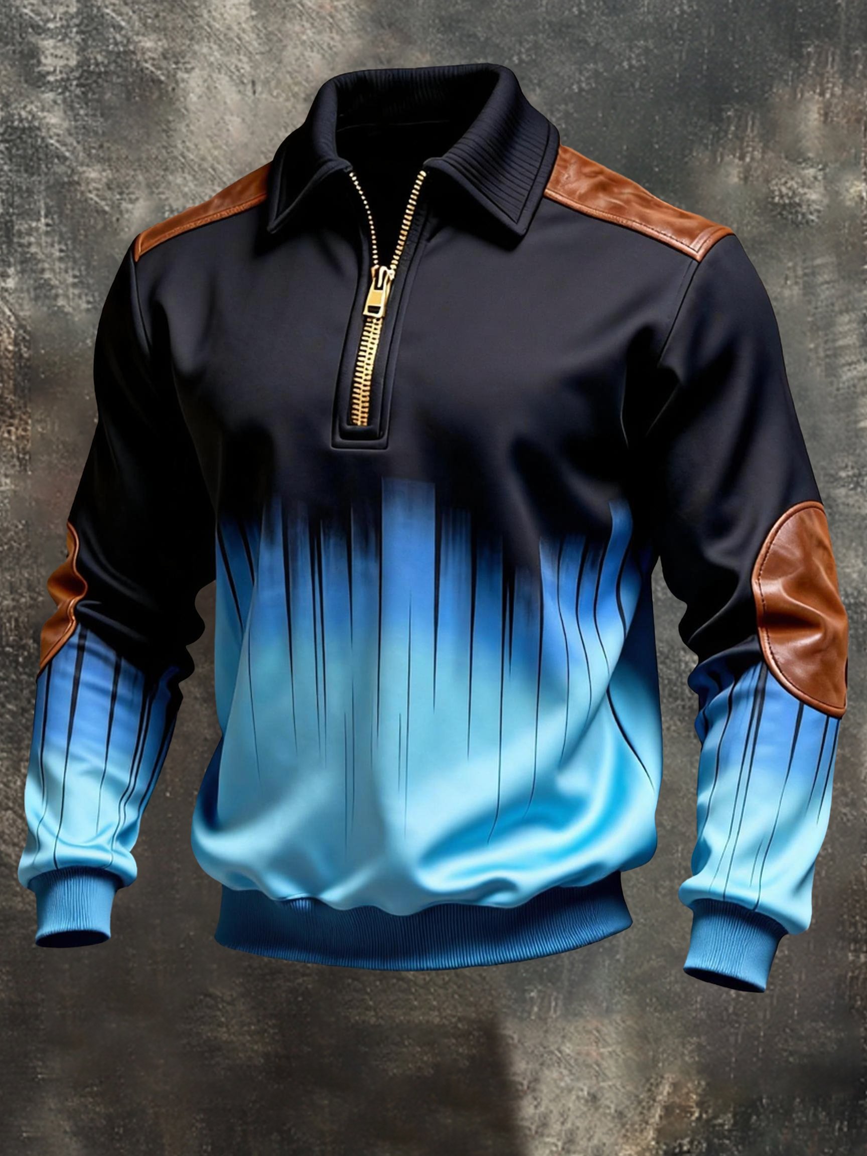 Sudadera vintage Color-Block estampado con cierre con gorrasucha para hombre