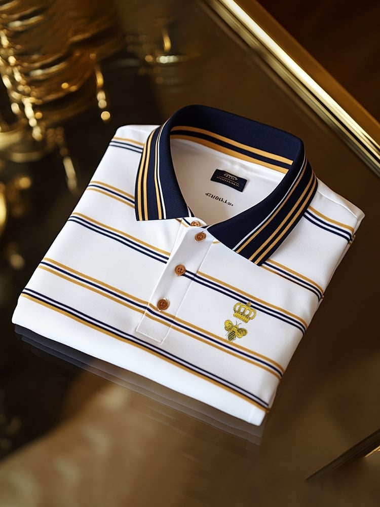 Camisa polo clásico ejecutivo Check Logo Button de manga corta para hombre