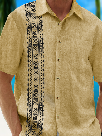 Camisa Moisture Wicking Geometric rayas Chest Pocket Bowling