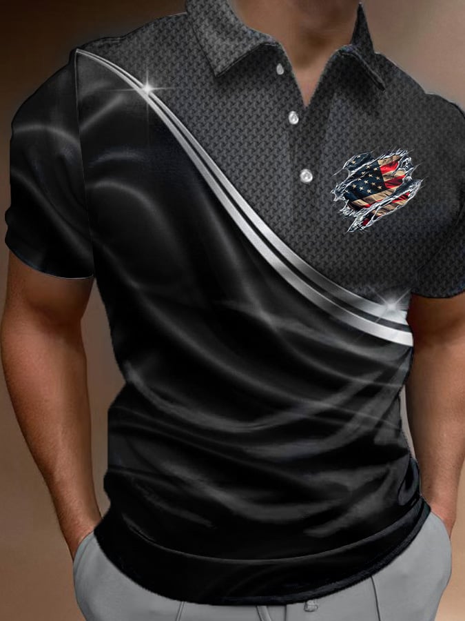 Camisa polo casual Independence Day Flag estampado para hombre