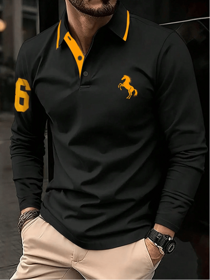 Camisa polo ejecutivo casual a rayas de manga larga para hombre