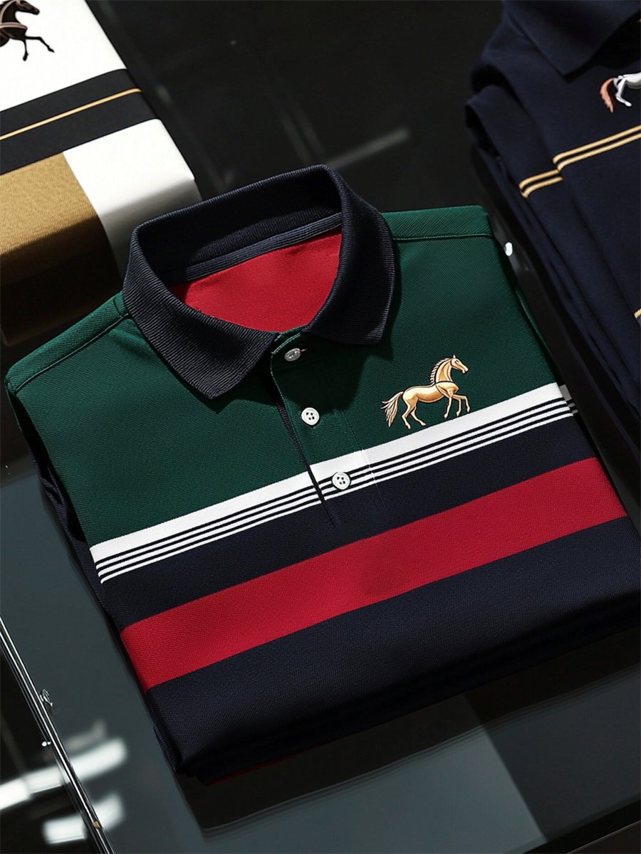 Camisa polo casual ejecutivo rayas estampado con botones de manga corta para hombre
