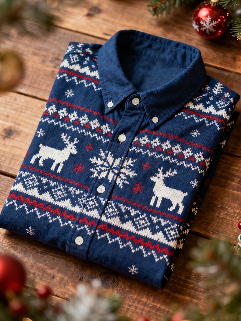 para hombre Christmas de manga larga con botones camisa