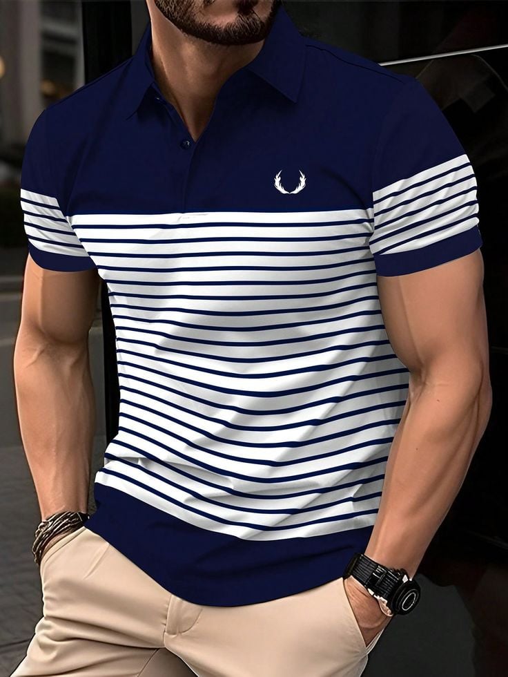 Camisa polo ejecutivo Logo con botones de manga corta para hombre