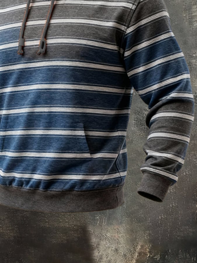Sudadera retro a rayas degradado Hooded para hombre