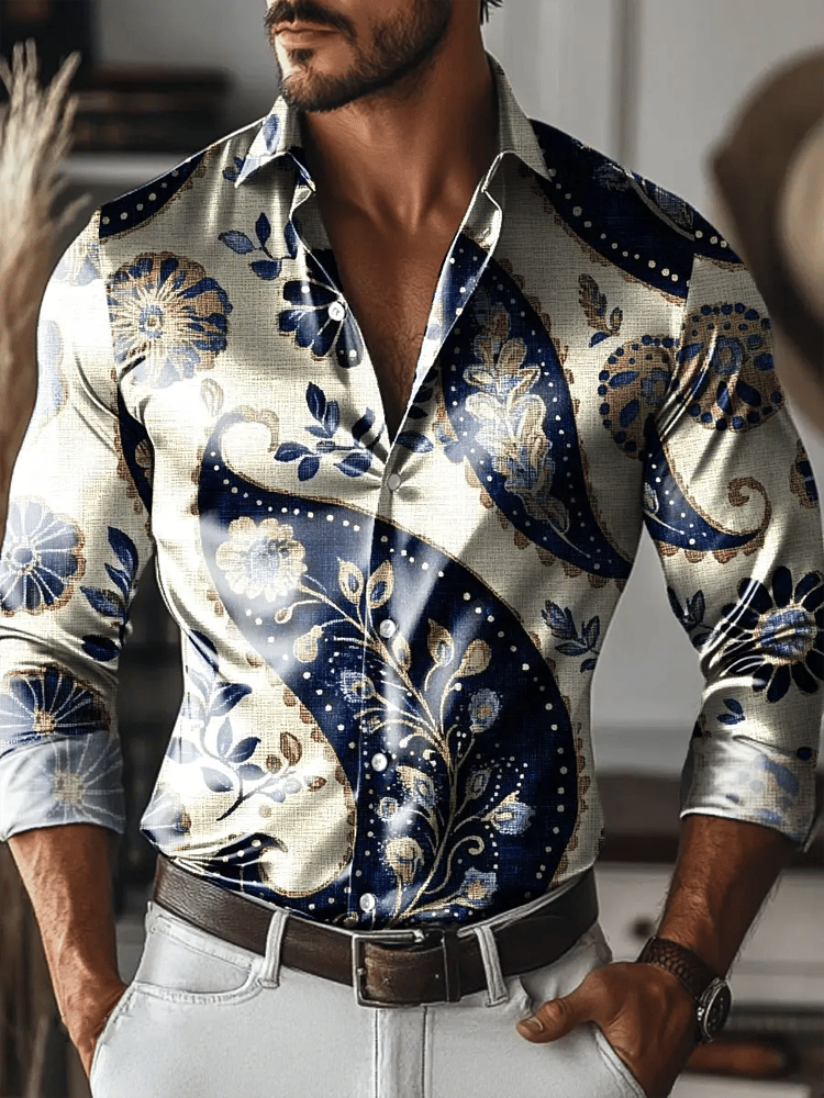 Camisa vintage de manga larga para hombre