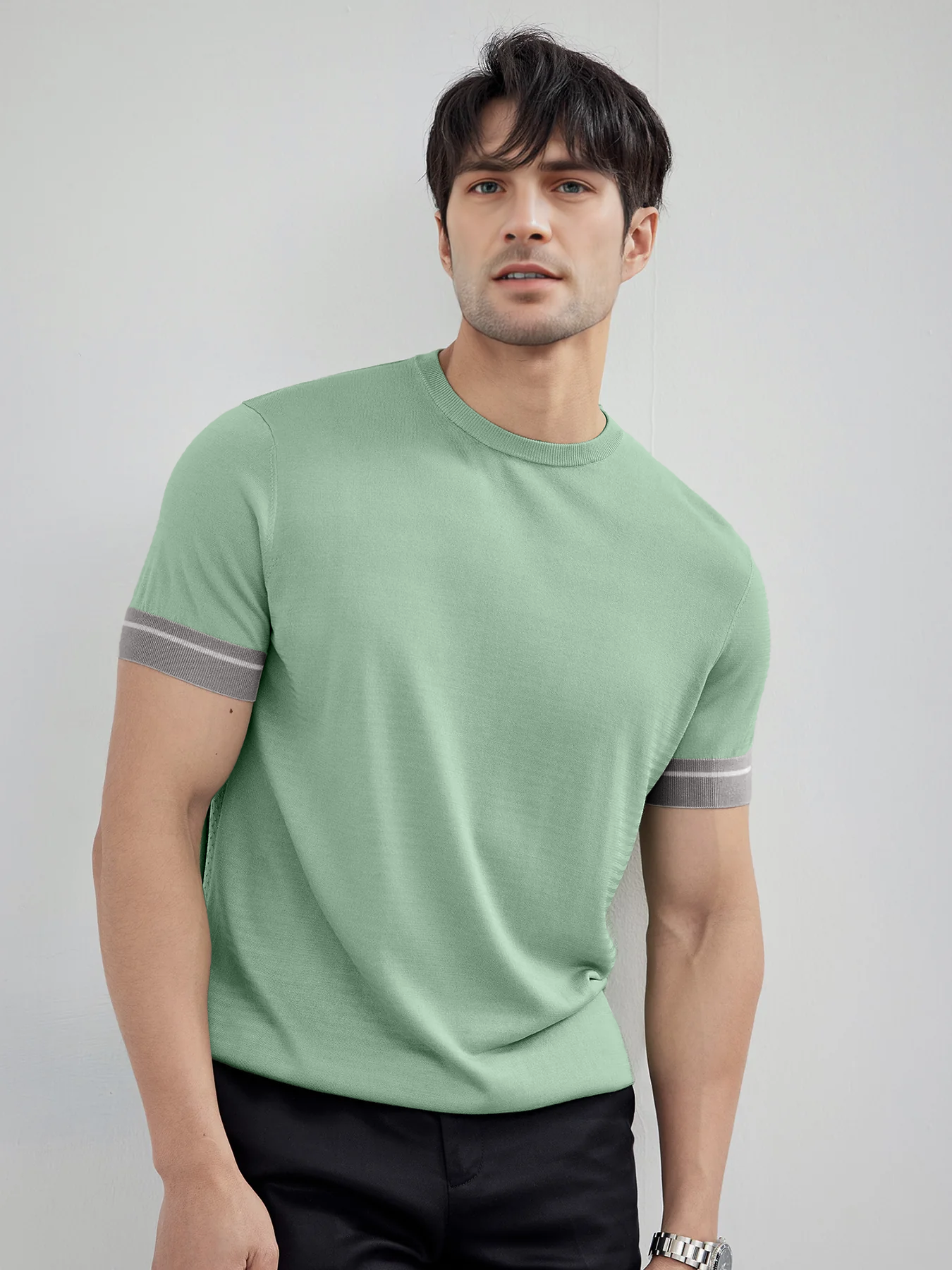 Camiseta Cooltejido en bloques de colored Cuffs de manga corta tejidoted