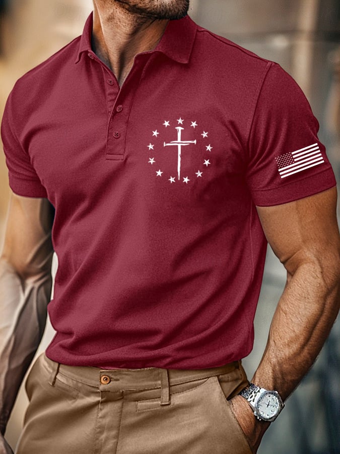 Camisa polo retro Faith casual estampado para hombre