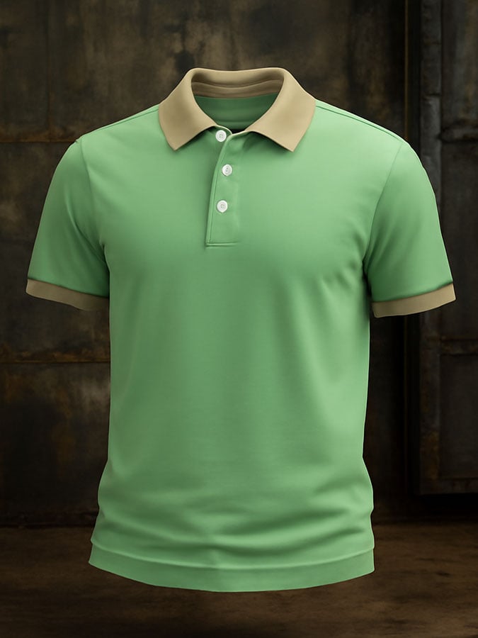 Camisa polo casual clásico Contrast Color estampado ejecutivo de manga corta para hombre