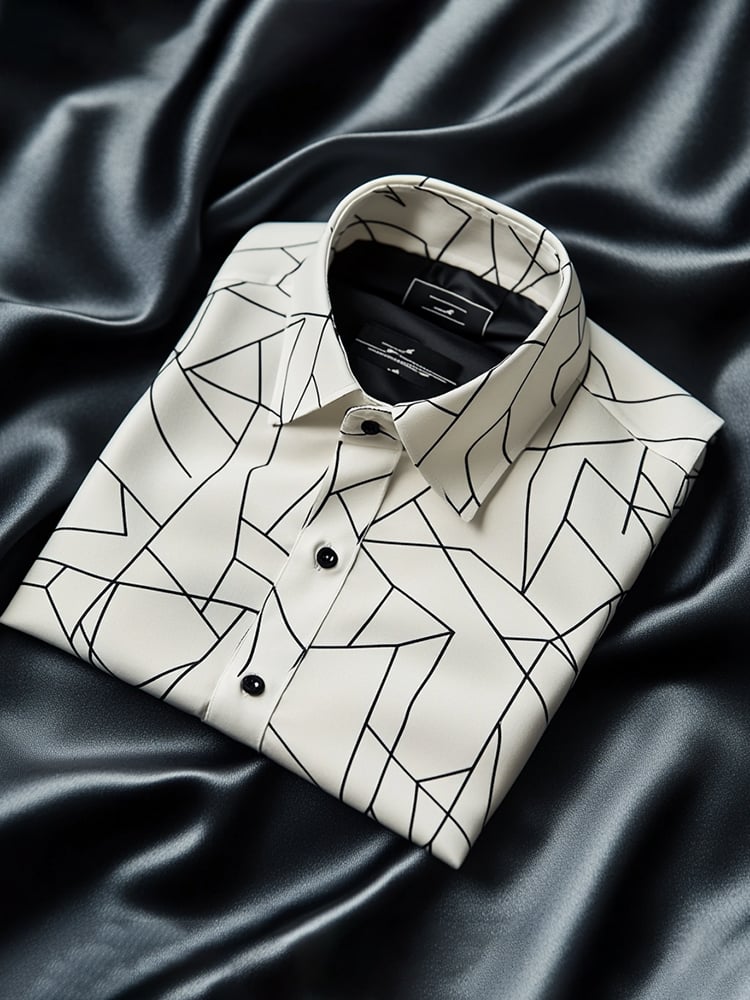 Camisa satén Luxe estampado de manga corta Button para hombre