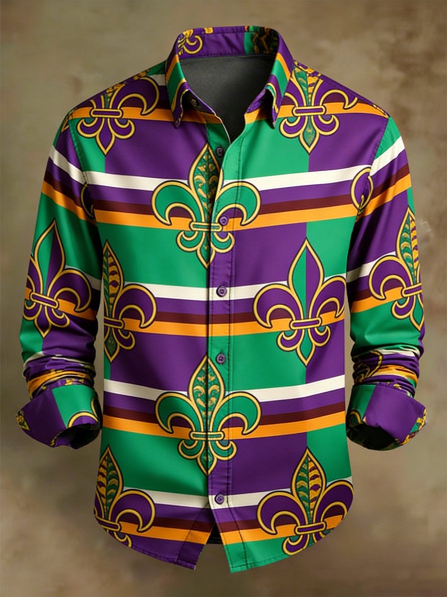 Camisa retro casual Carnival diseño de manga larga para hombre