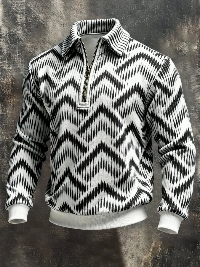 Sudadera retro en bloques de color estampado Color-Blocked con cierre para hombre