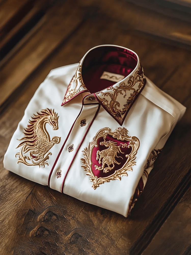 Camisa satén Luxe estampado de manga corta Button para hombre