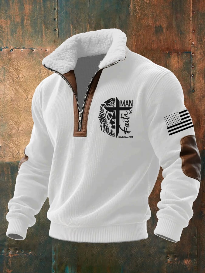 Sudadera Faith estampado tejidoted Fabric cierre Fur cuello de manga larga para hombre
