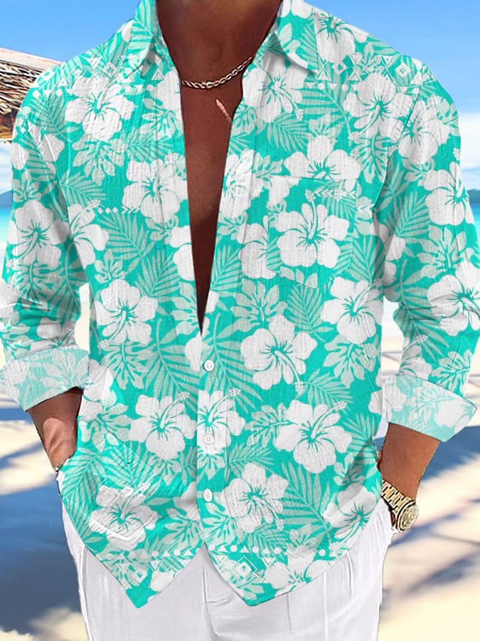 Camisa casual Hawaiian estampado Lapel para hombre