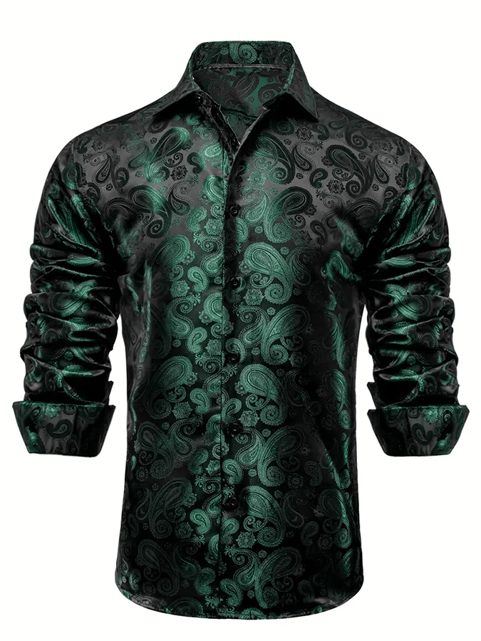 Camisa seda ejecutivo de lujo Design estampado de manga larga para hombre