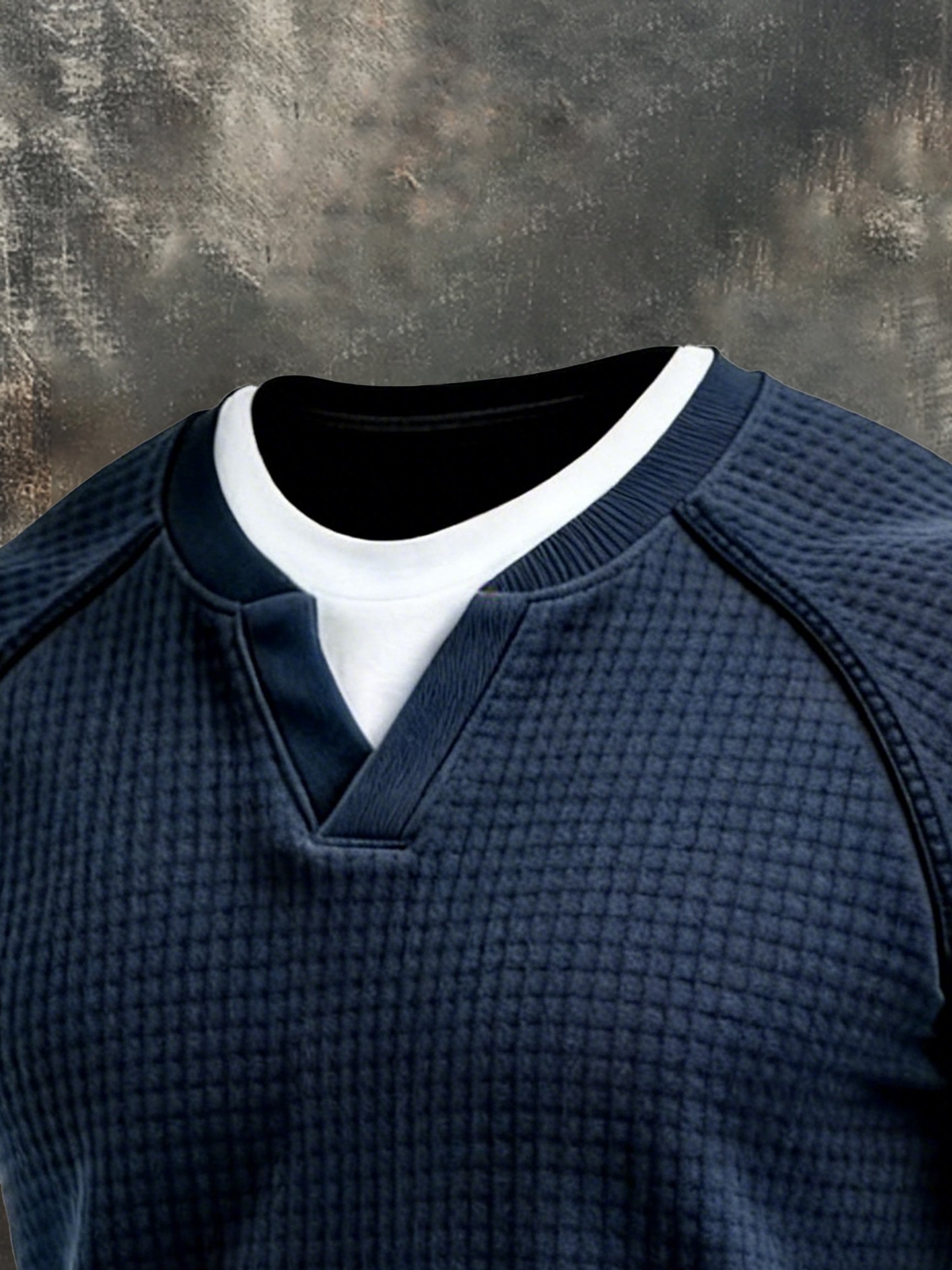 Camiseta retro Waffle Fake Two-Piece de manga corta para hombre