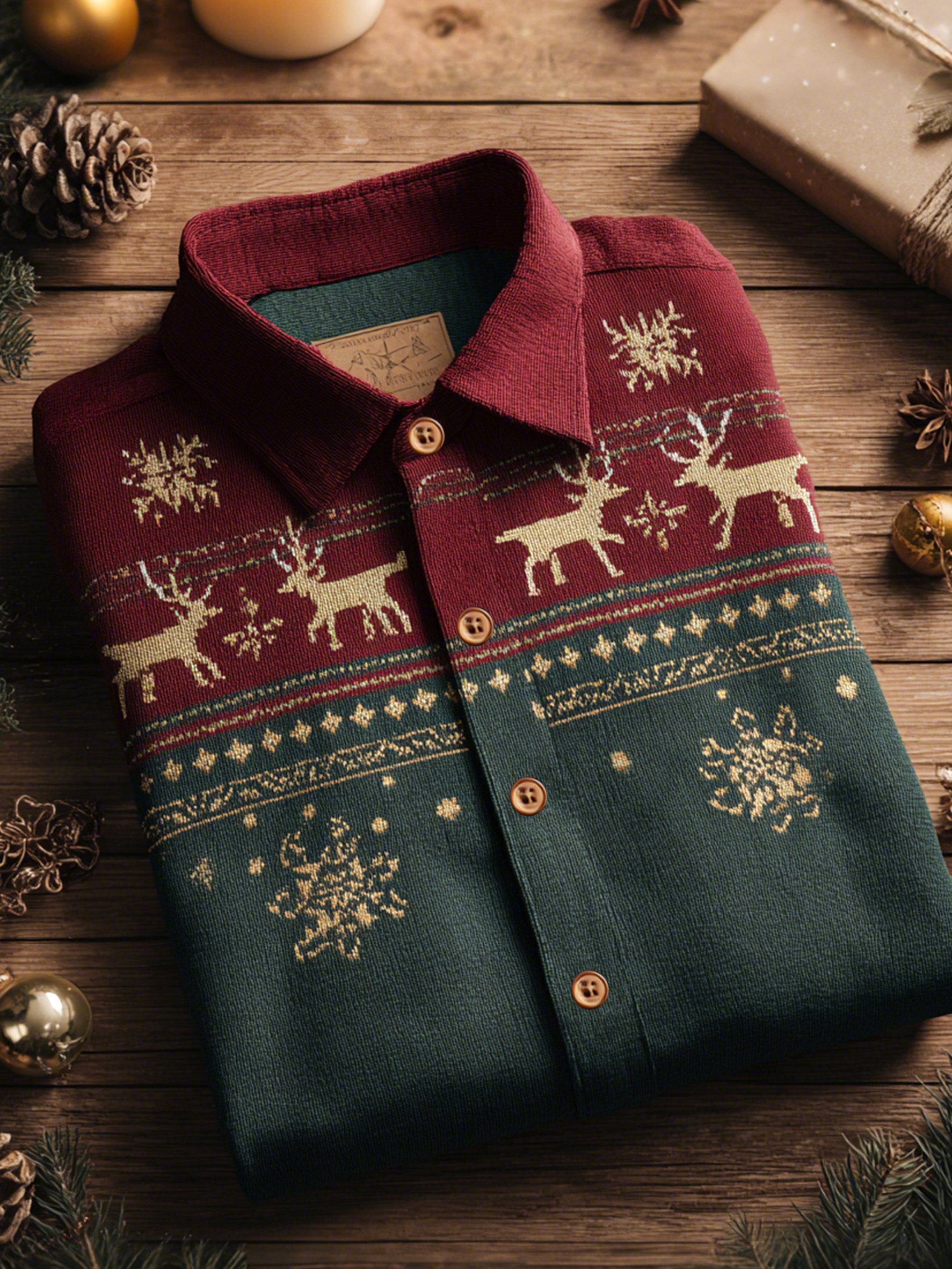 Camisa Christmas Art estampado de manga larga para hombre