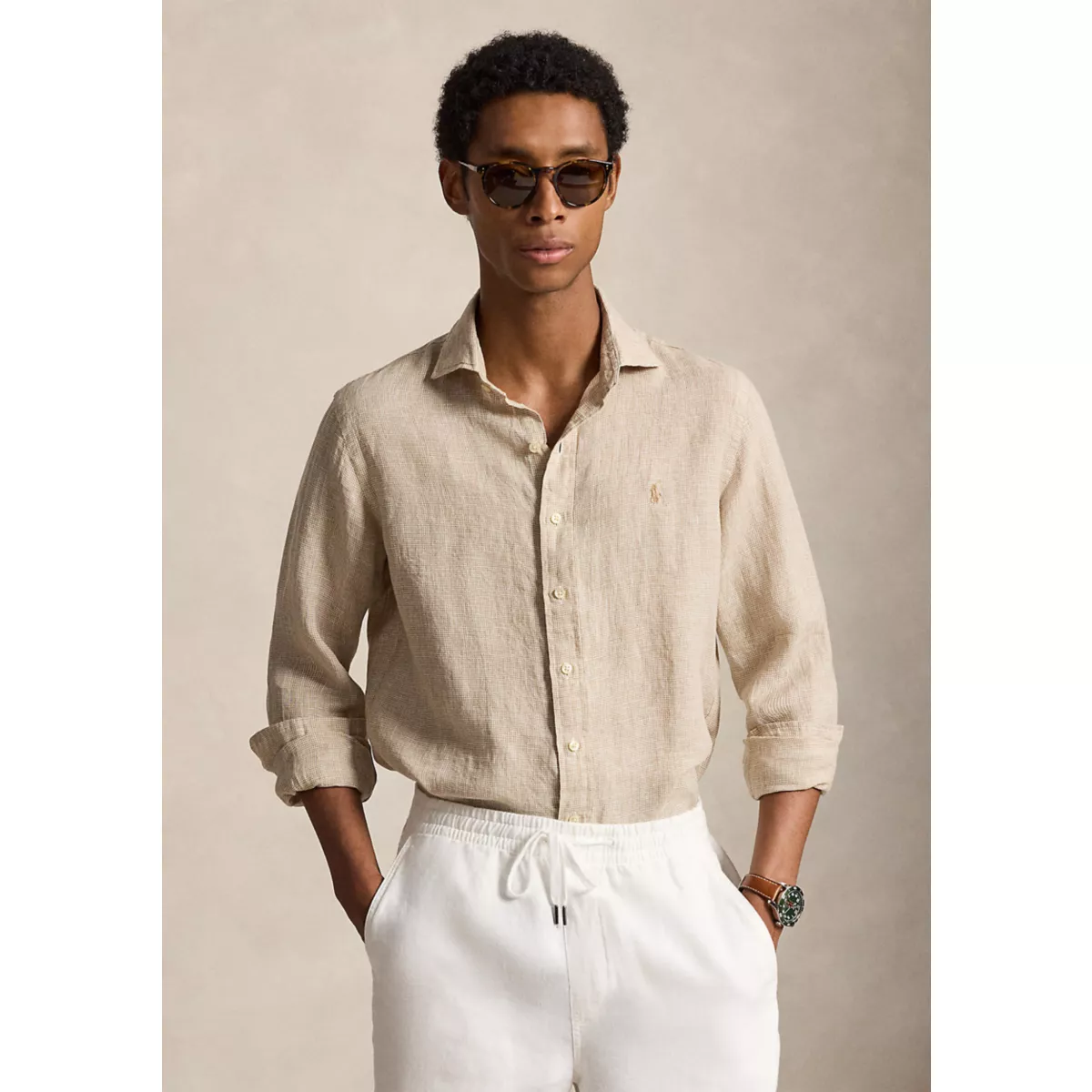 Men's Classic Fit Houndstooth Linen Shirt - 3