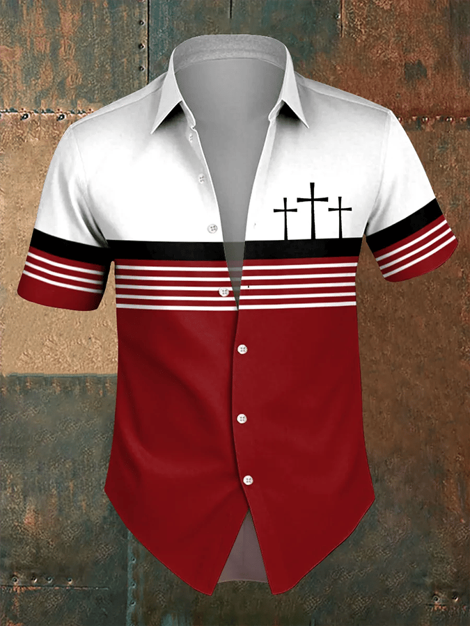 Camisa retro Faith a rayas de manga corta para hombre